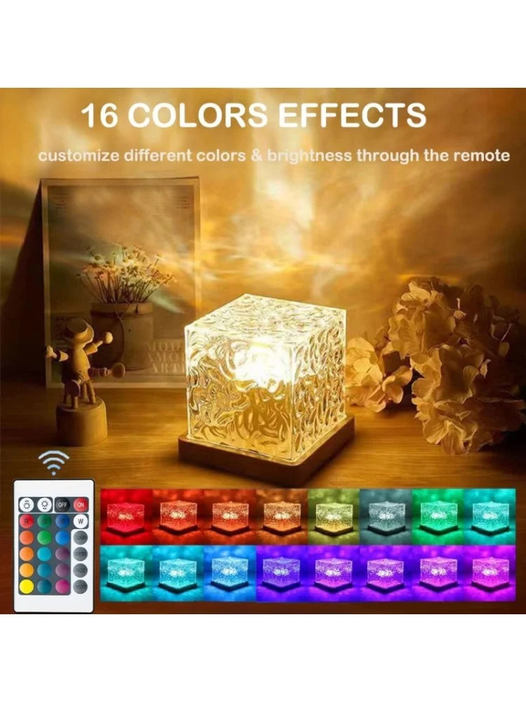 Dynamic Rotating Water Ripple Projector Night Light 3/16 Colors Flame Crystal Lamp for Living Room Study Bedroom Rotating Light